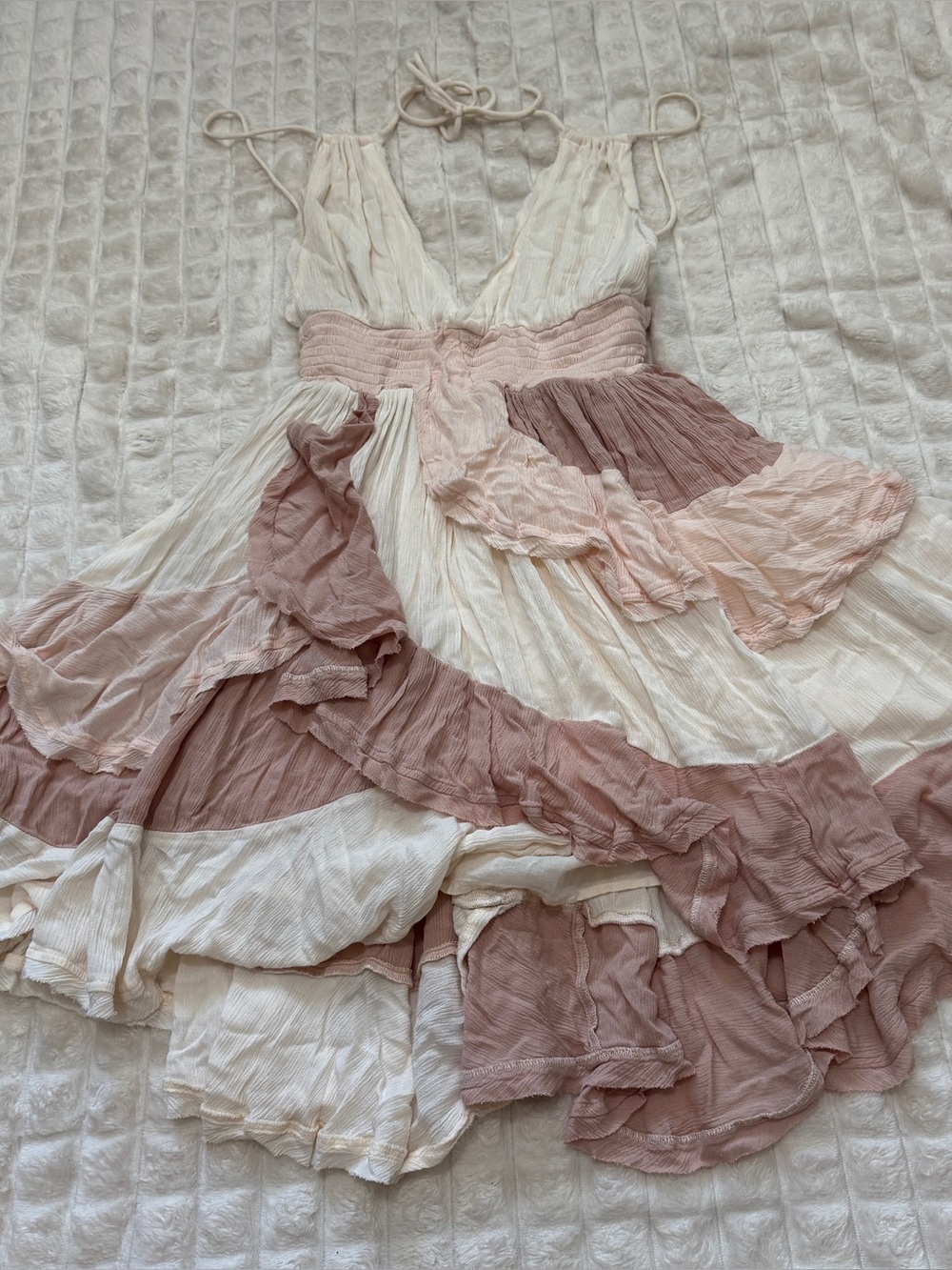 Free People XS Give It A Go Mini Dress ~ Flowy Ruffles Festival Fairy - Picture 4 of 8